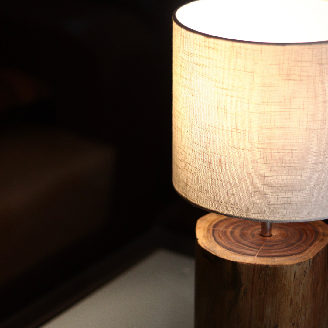 Minimal Wooden Log Table Lamp with Soft Fabric Shade