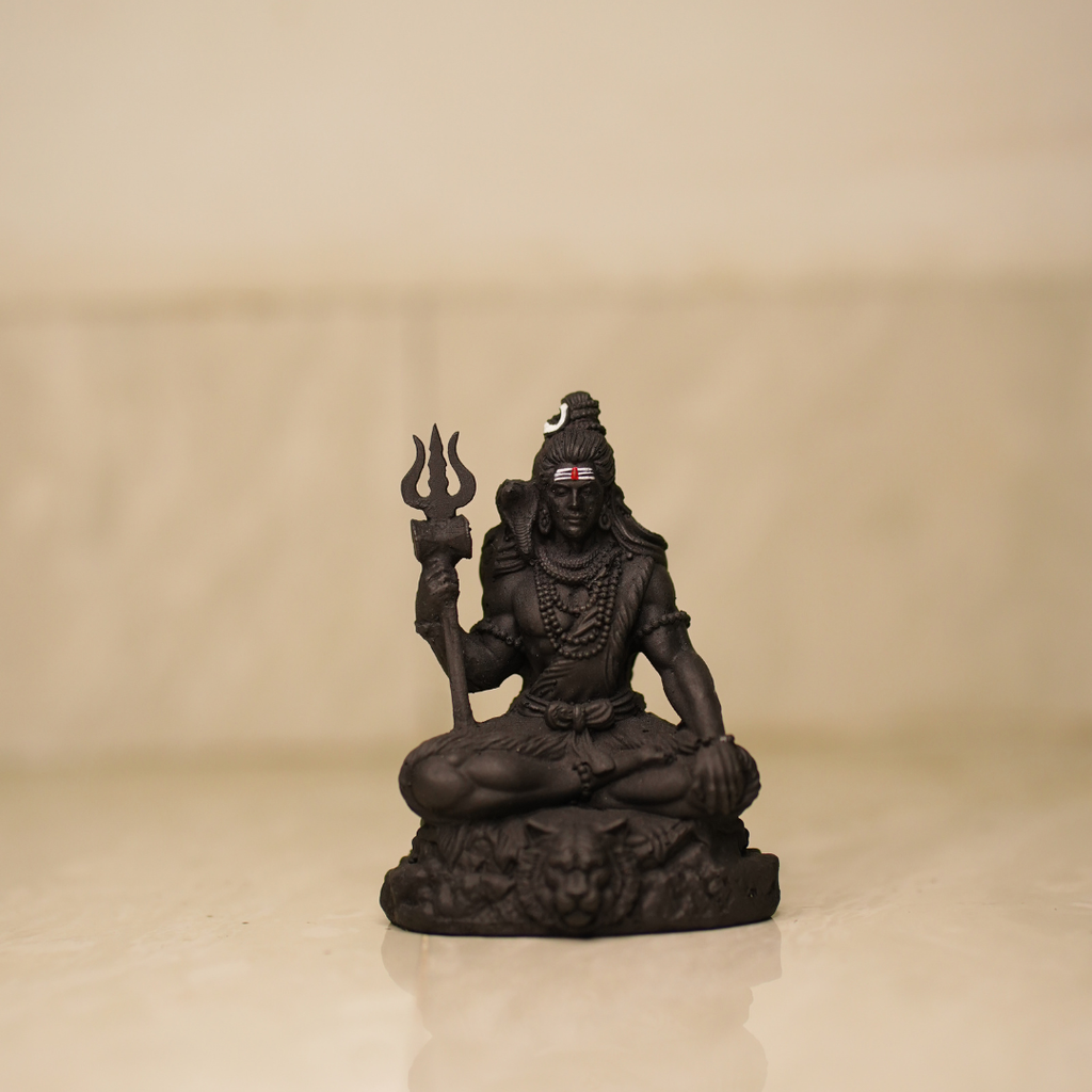 Meditating Shiv Ji Idol with Trishul – Matte Black