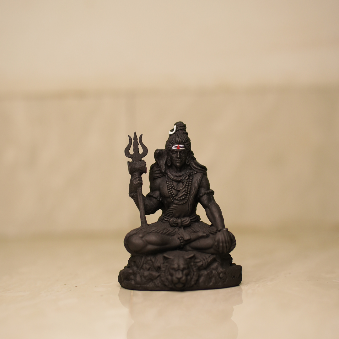 Meditating Shiv Ji Idol with Trishul – Matte Black