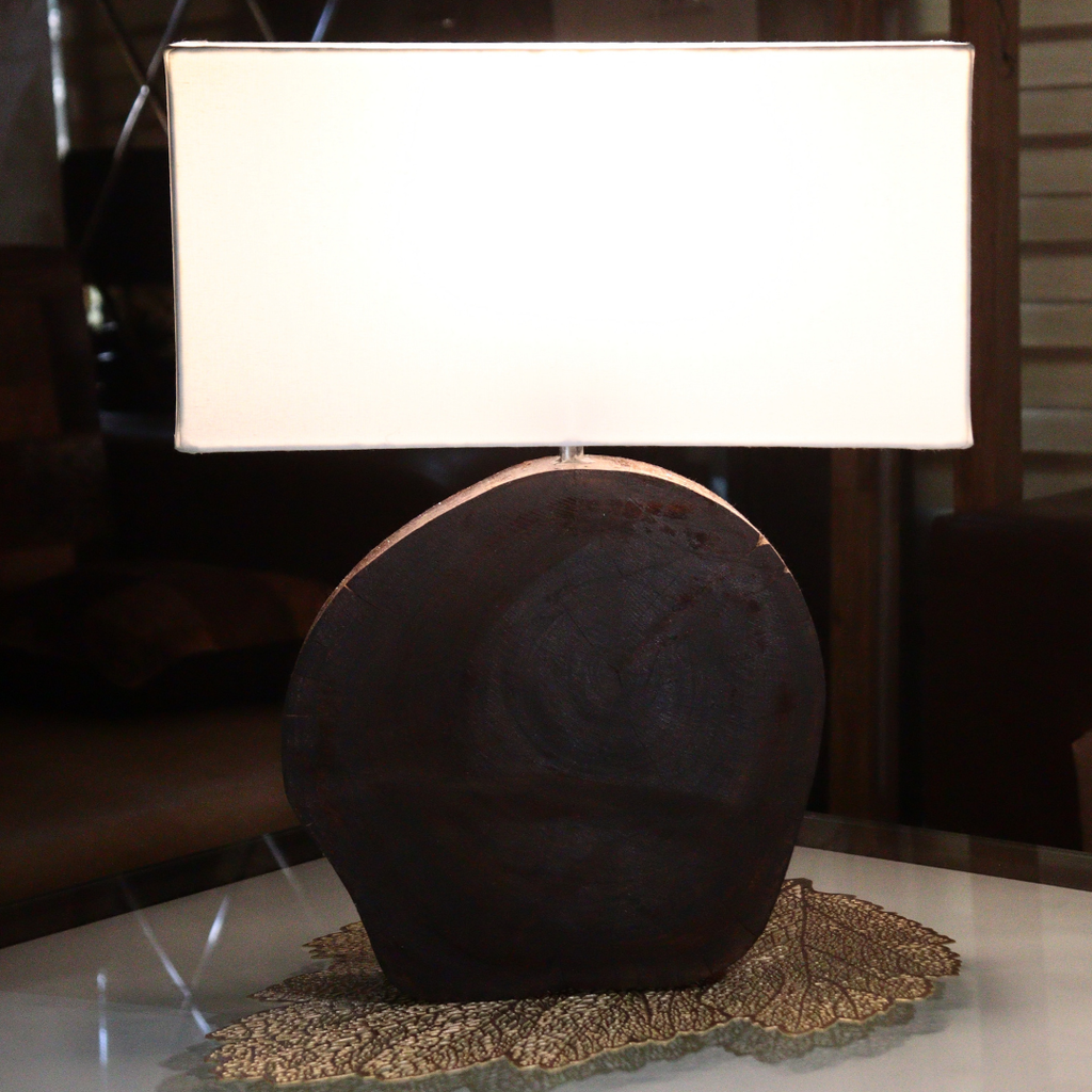 Modern Wooden Disc Table Lamp with Fabric Shade