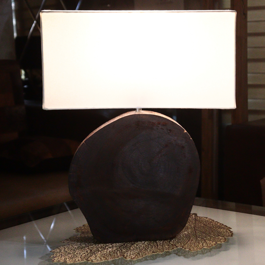 Modern Wooden Disc Table Lamp with Fabric Shade