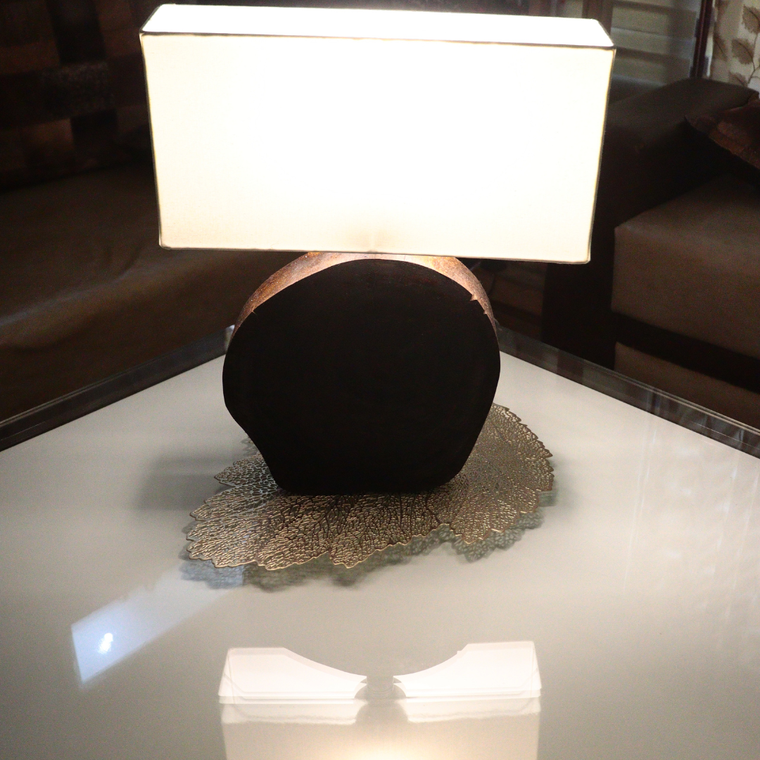 Modern Wooden Disc Table Lamp with Fabric Shade