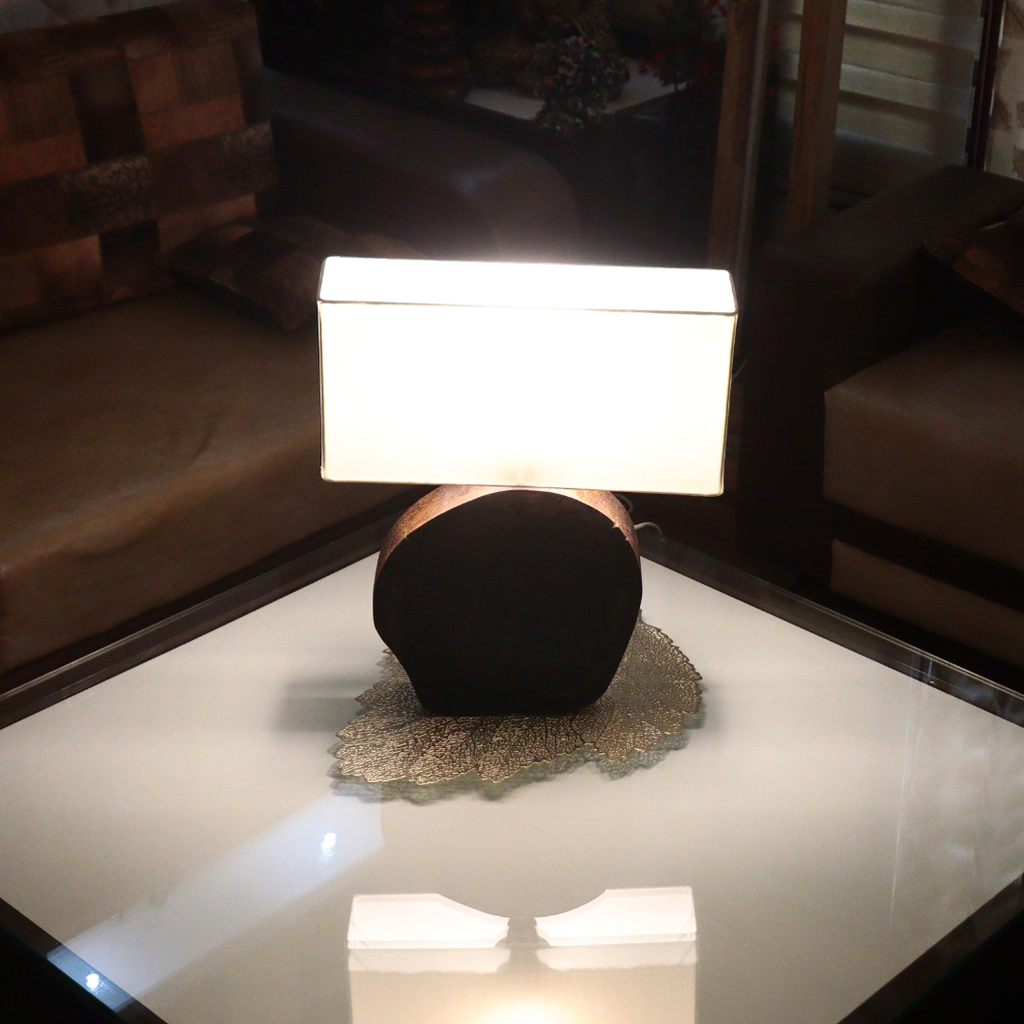 Modern Wooden Disc Table Lamp with Fabric Shade
