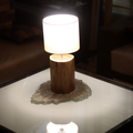 Minimal Wooden Log Table Lamp with Soft Fabric Shade