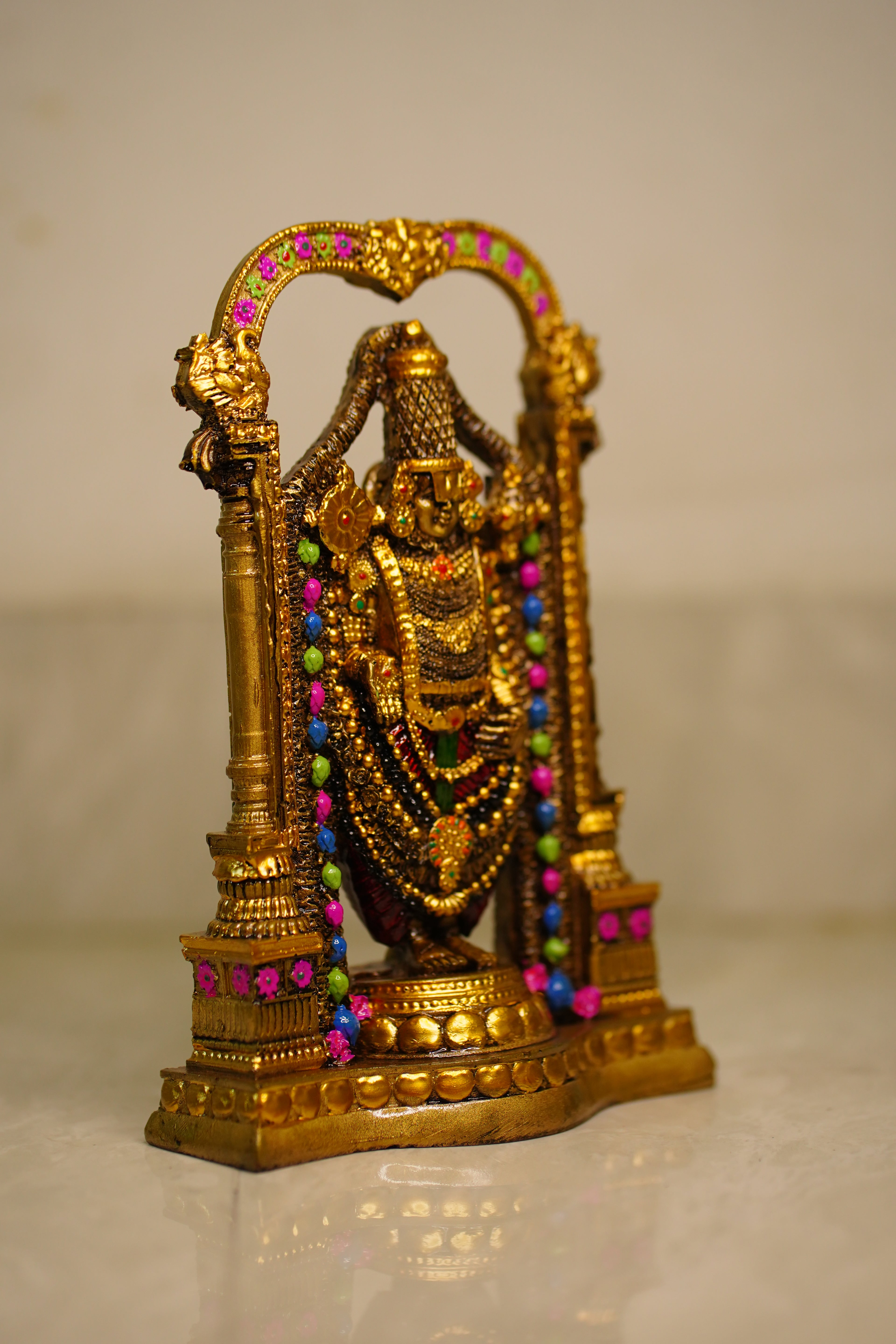 Balaji Tirupati Idol – Gold Finish with Stone Work