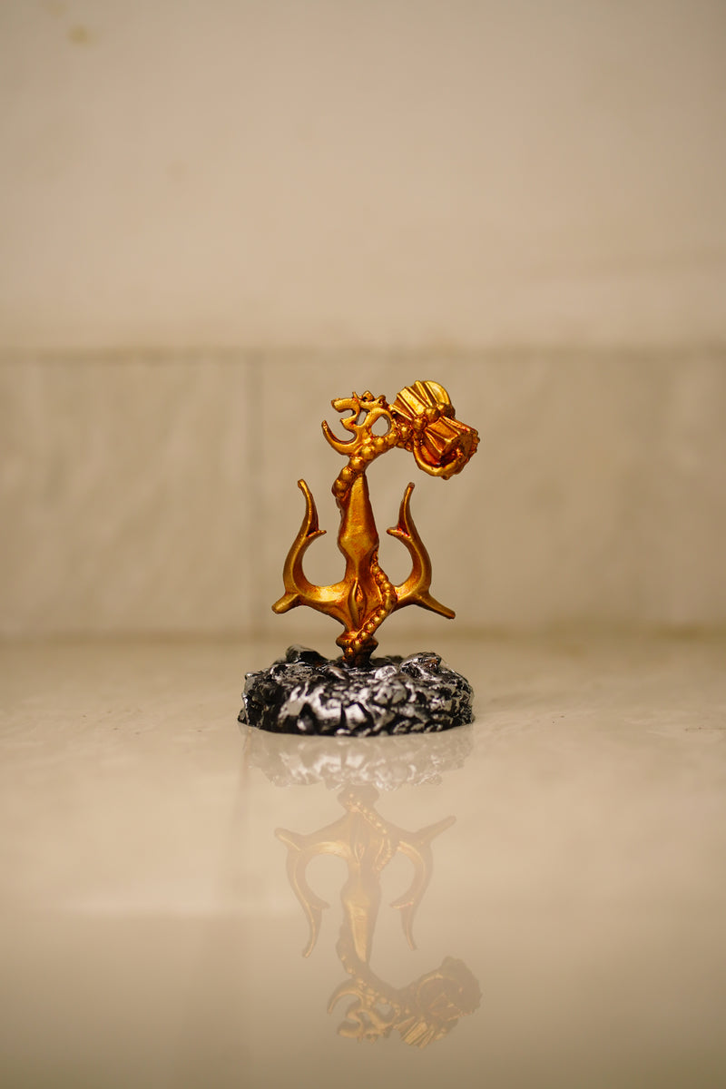 Shiv Trishul with Damru Idol – Gold Finish