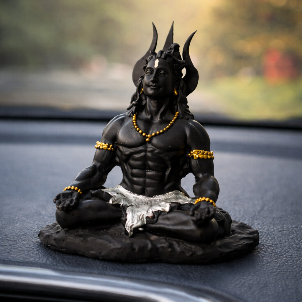 Adiyogi Shiva Idol For Car Dashboard – Matte Black
