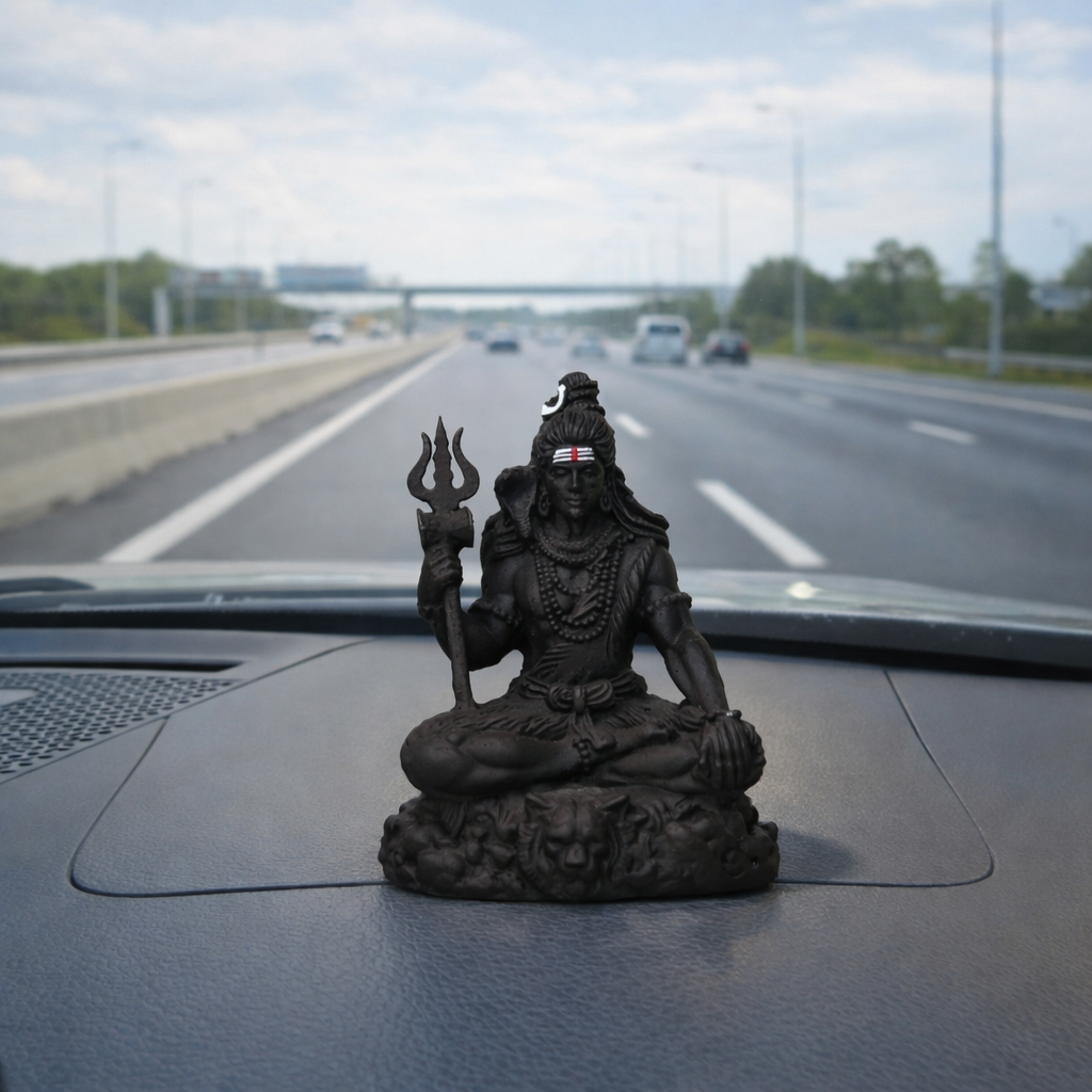 Meditating Shiv Ji Idol with Trishul – Matte Black