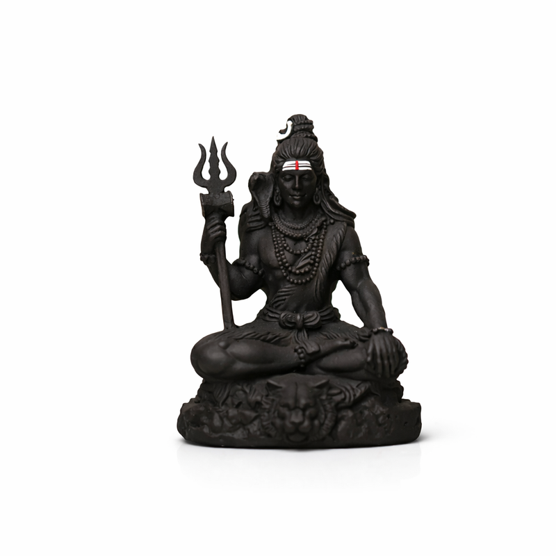 Meditating Shiv Ji Idol with Trishul – Matte Black