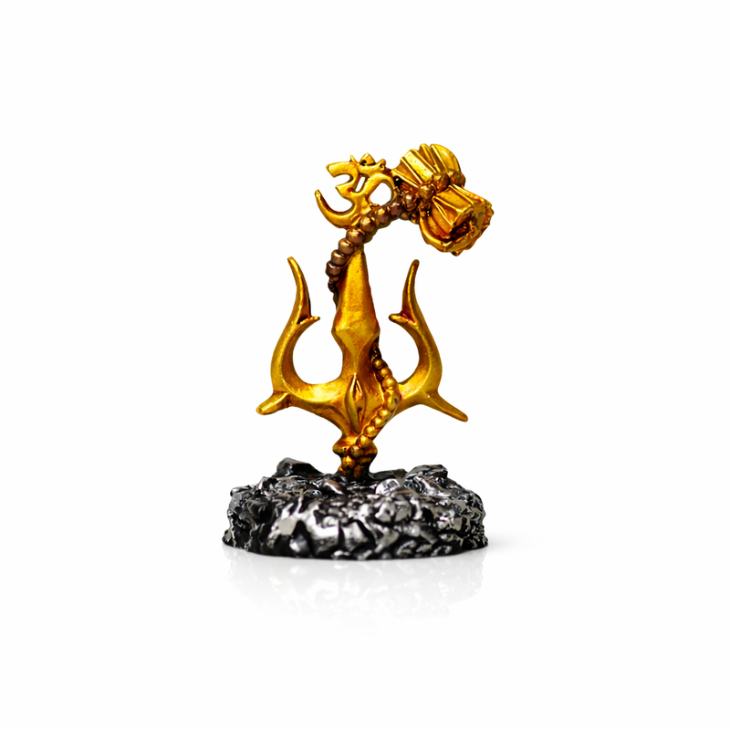 Shiv Trishul with Damru Idol – Gold Finish