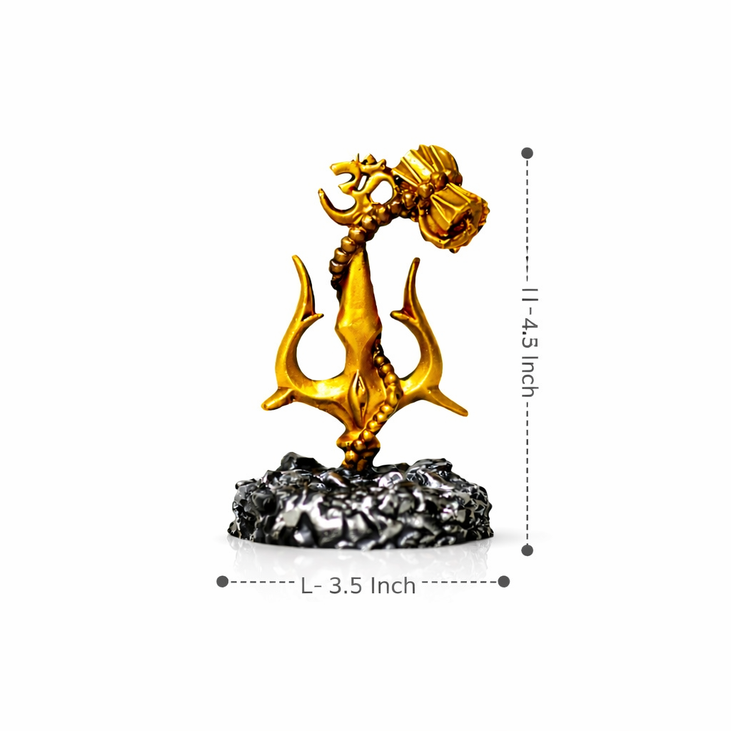 Shiva Trishul with Damru – Gold Finish For Car Dashboard