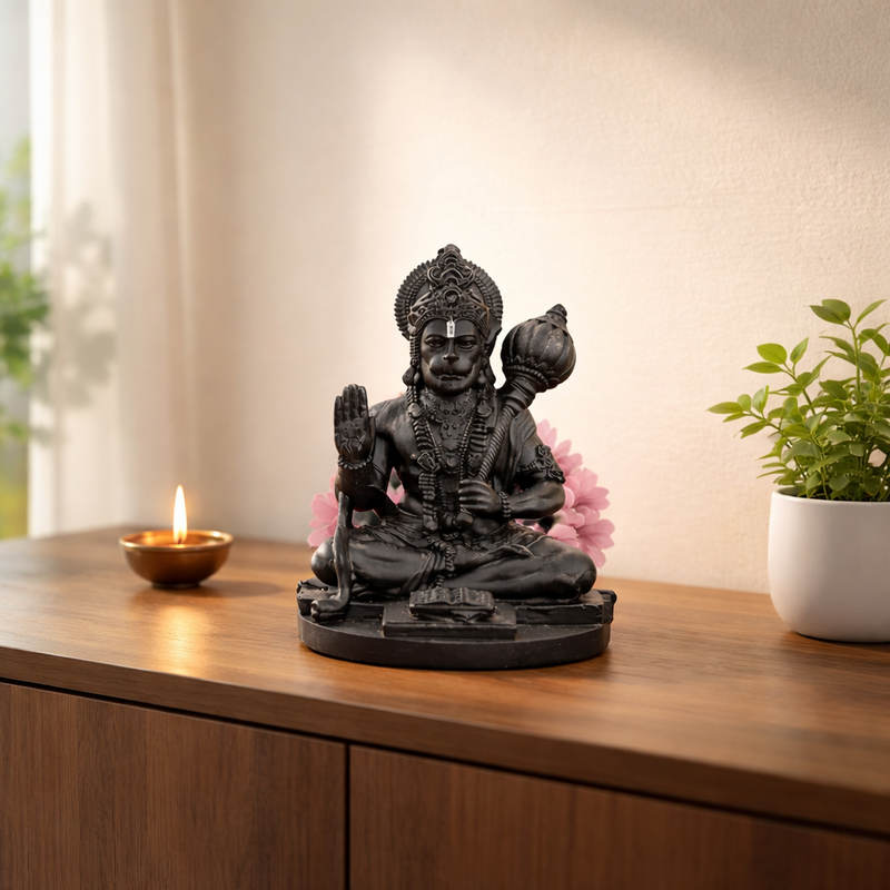 Hanuman Ji Blessing Idol – Matte Black Finish