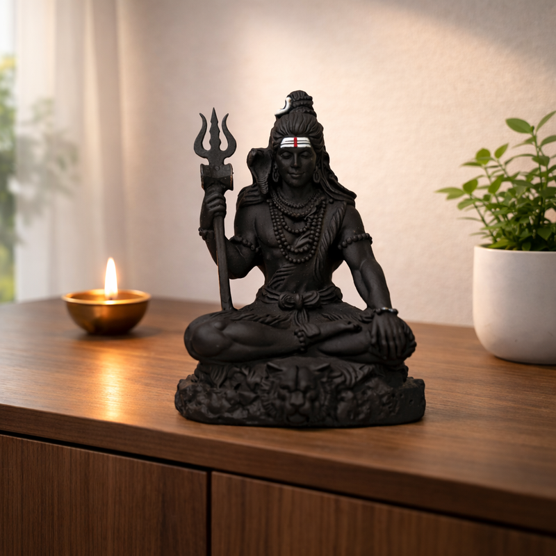 Meditating Shiv Ji Idol with Trishul – Matte Black