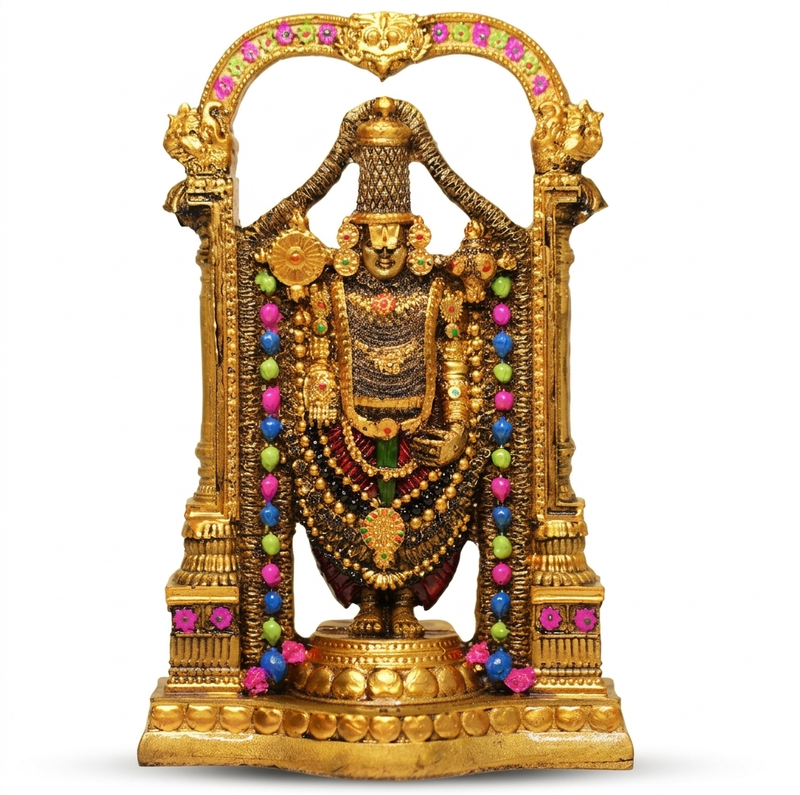 Tirupati Balaji – Gold Finish with Stone Work