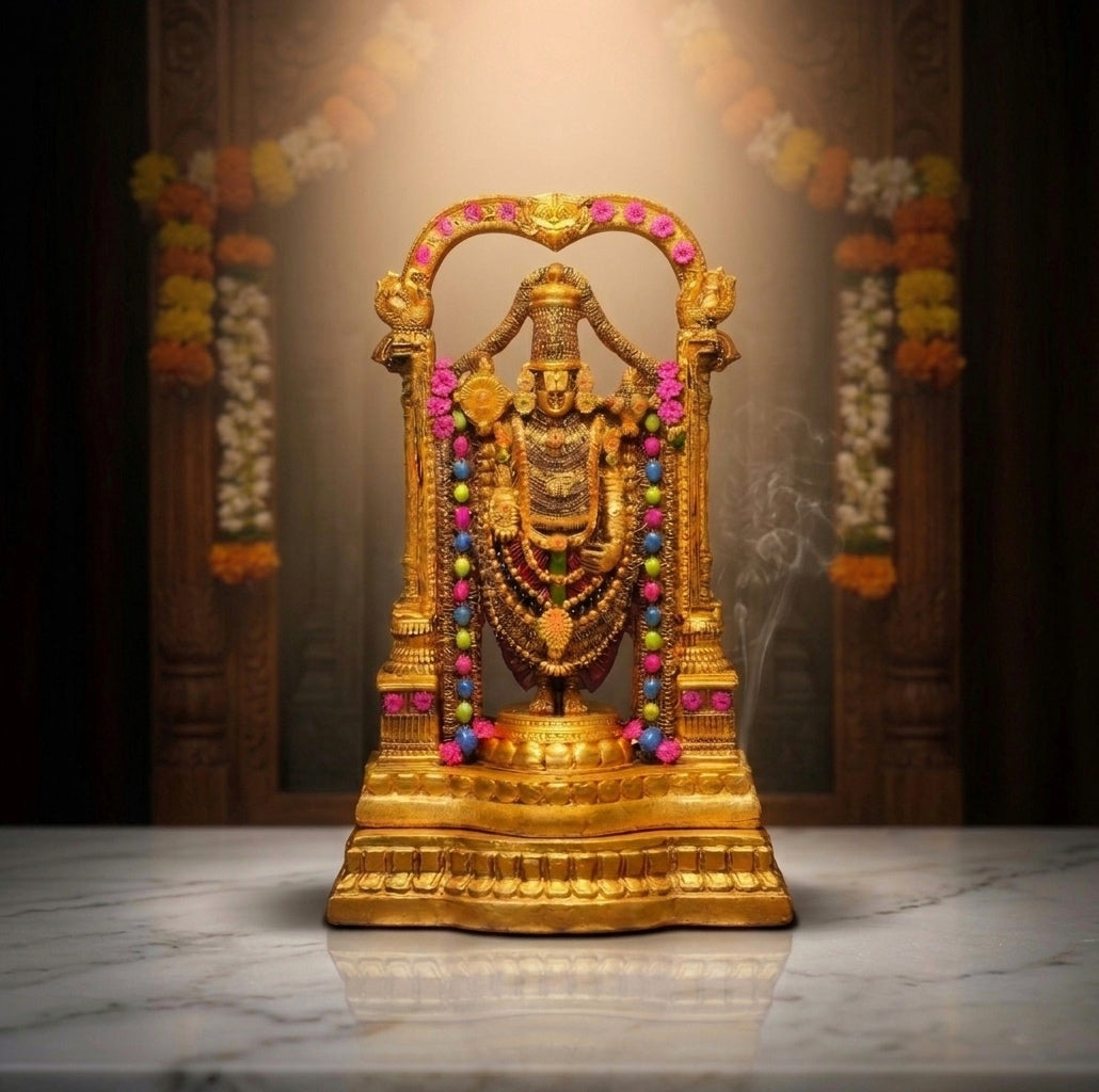 Tirupati Balaji – Gold Finish with Stone Work