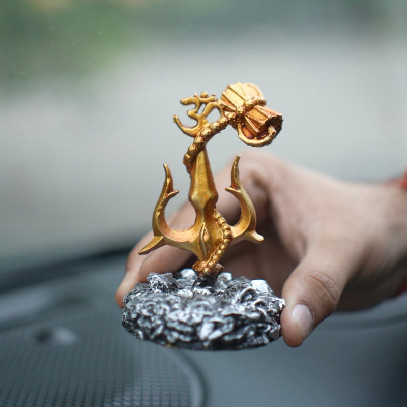 Shiva Trishul with Damru – Gold Finish For Car Dashboard