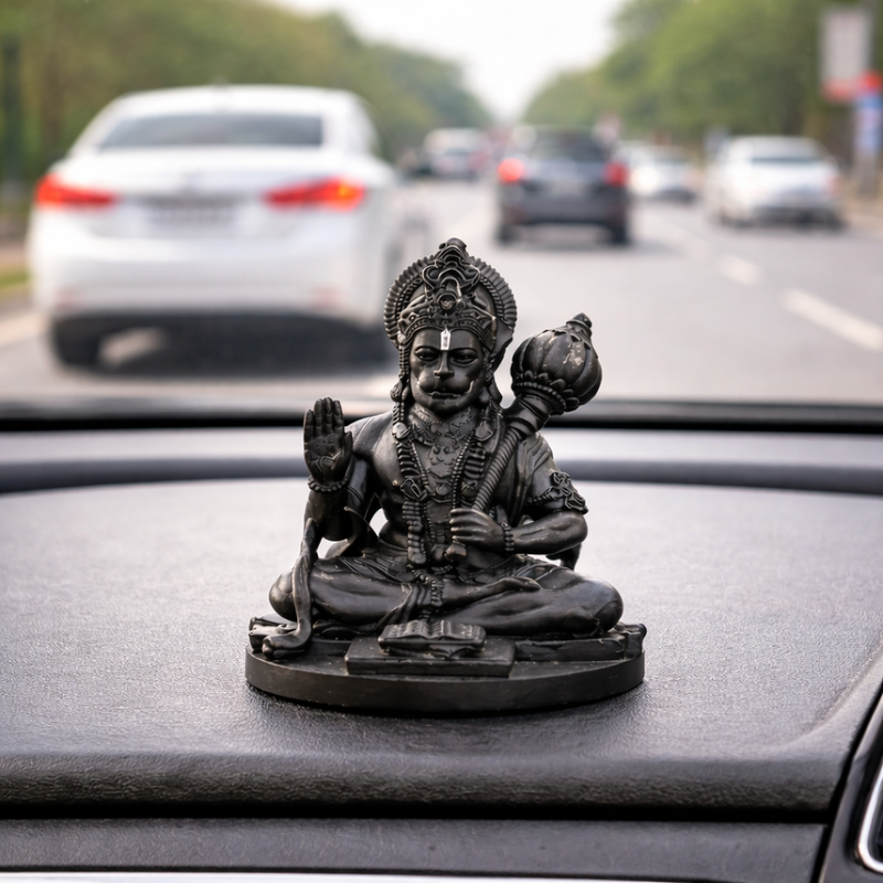 Blessing Hanuman Ji – Matte Black Finish For Car Dashboard