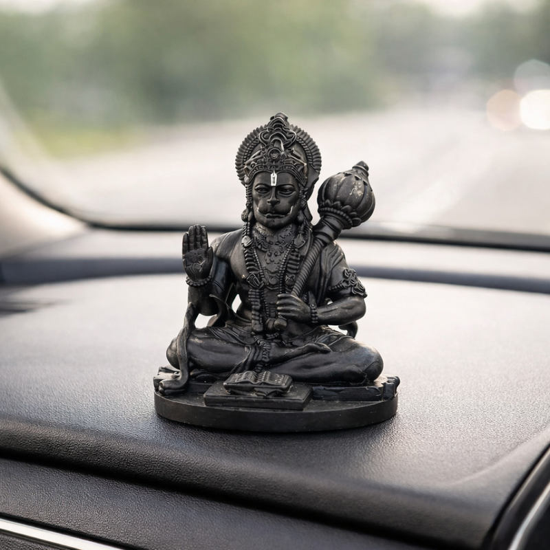 Blessing Hanuman Ji – Matte Black Finish For Car Dashboard
