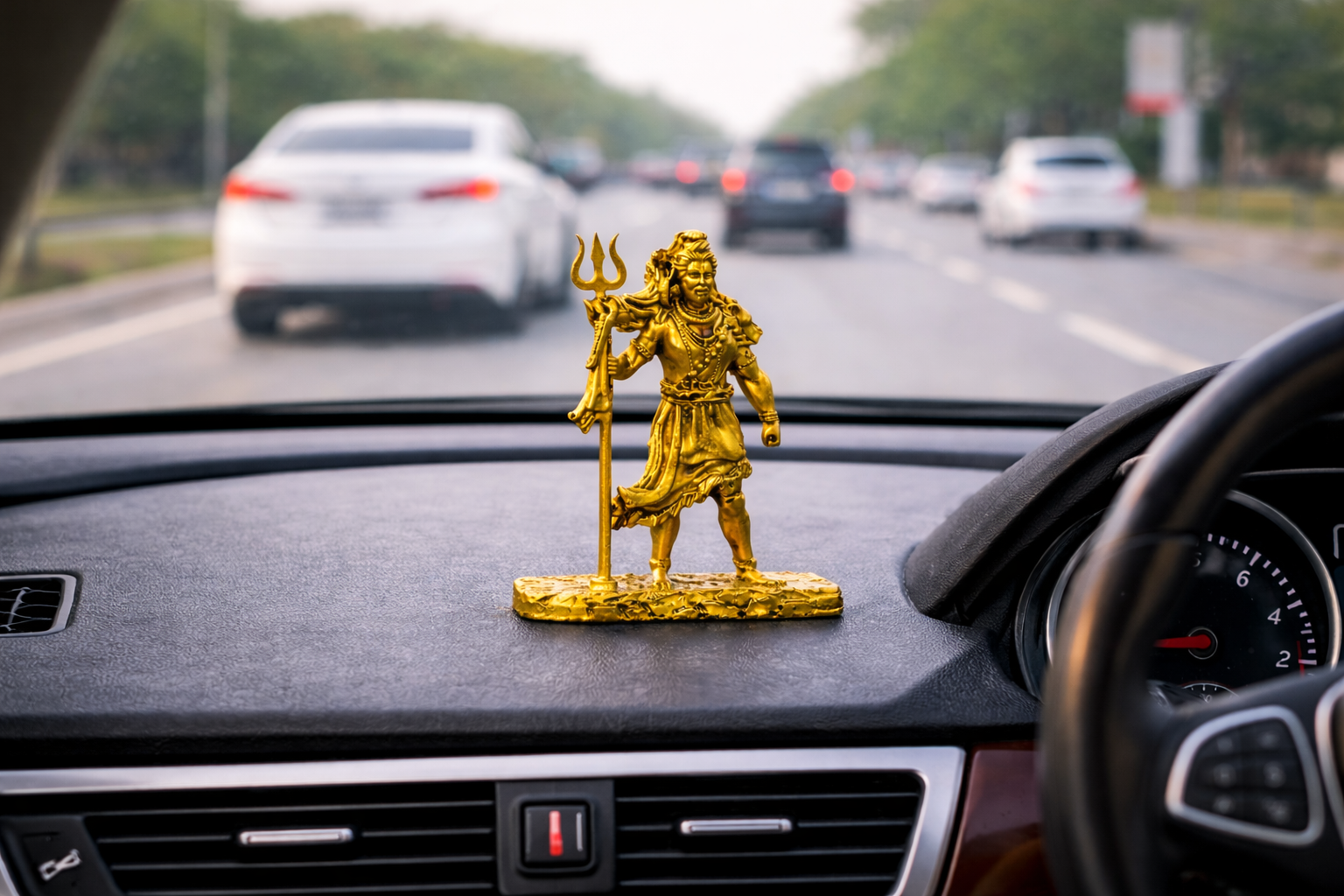 Standing Mahadev – Gold Finish For Car Dashboard